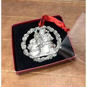 2008 Kohl's St. Nicholas Square Pewter Metal Snowman Red Rhinestone Ornament